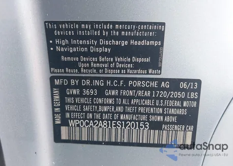 2014 Porsche Boxster z USA, uszkodzony, nr VIN WP0CA2A81ES120153